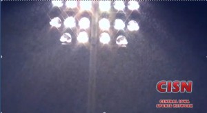 Lightning suspended play between Cedar Rapids Xavier and Dowling Catholic on Friday, August 31, 2014. 
